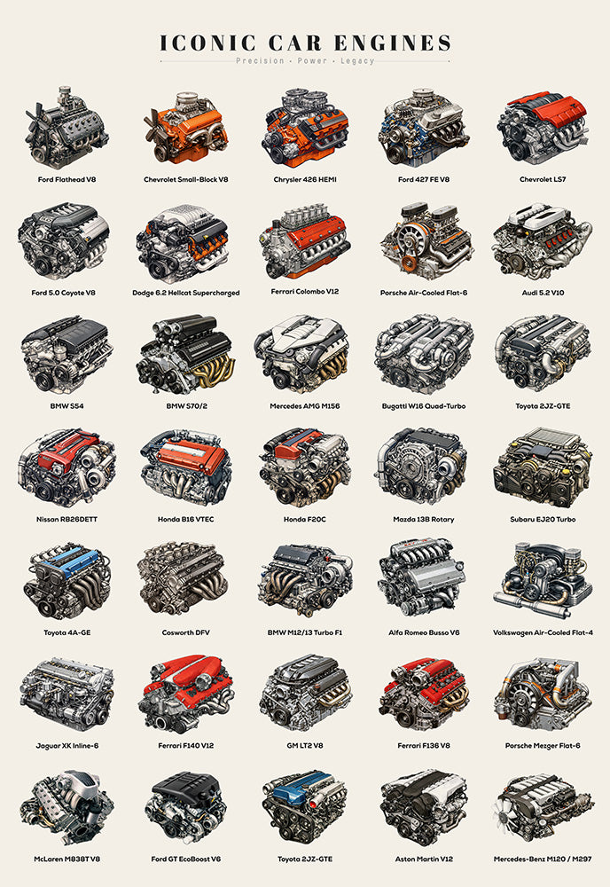 Iconic Car Engines - Art Print - Zapista