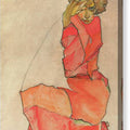 Kneeling Female in Orange-Red Dress - Canvas Print