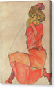 Kneeling Female in Orange-Red Dress - Canvas Print