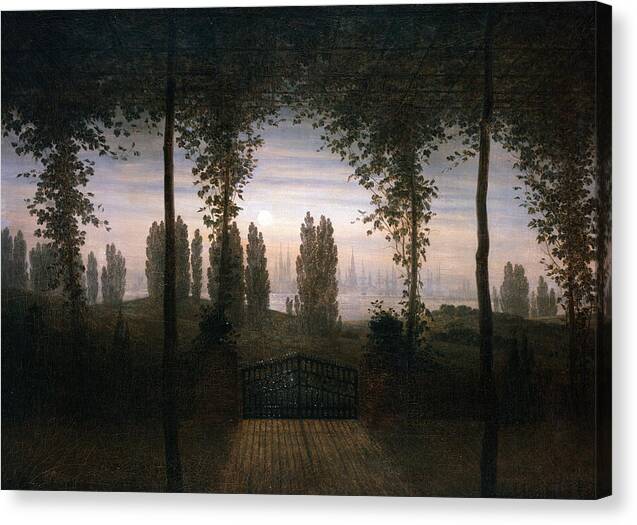 Landschaft mit Pergola und Gartentor - Canvas Print