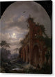Monk Meditating near a Ruin by Moonlight - Canvas Print