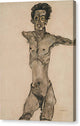 Nude Self-Portrait in Gray with Open Mouth - Canvas Print