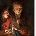 Old Woman and Boy with Candles - Canvas Print