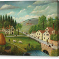 Pastoral Landscape with Stream, Fisherman and Strollers - Canvas Print