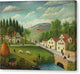 Pastoral Landscape with Stream, Fisherman and Strollers - Canvas Print