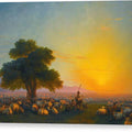 Shepherds With Their Flock At Sunset - Canvas Print