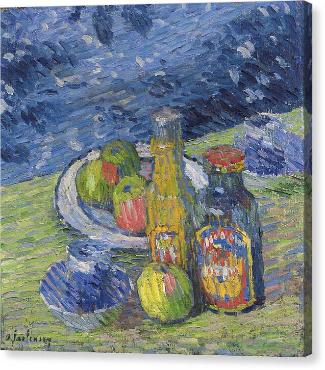 Still Life with Bottles and Fruit - Canvas Print