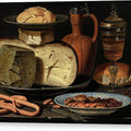 Still Life with Cheeses, Almonds and Pretzels - Canvas Print