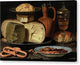 Still Life with Cheeses, Almonds and Pretzels - Canvas Print