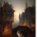 Townscape by Night with Procession - Canvas Print