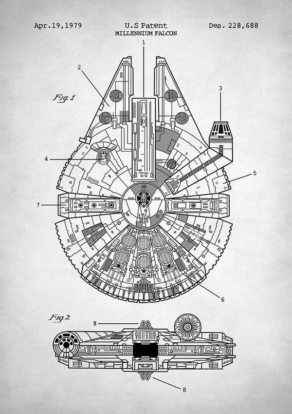 Star Wars Millennium Falcon Patent - Art Print - Zapista