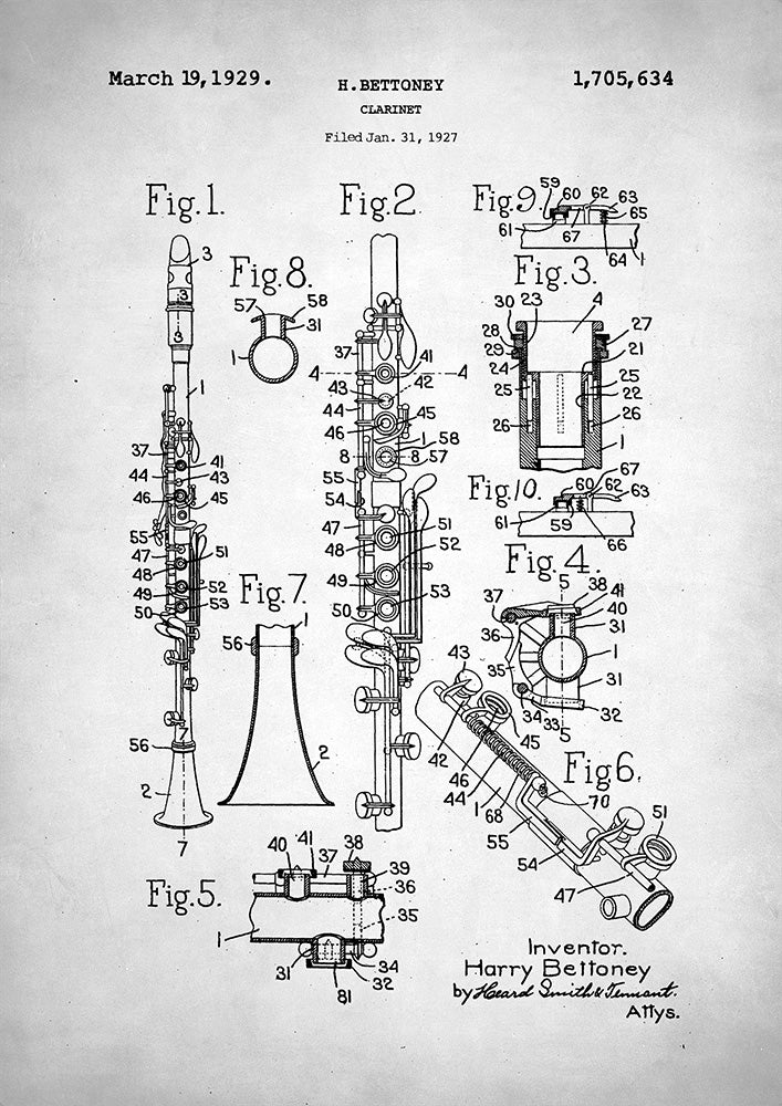 Clarinet Patent - Art Print - Zapista